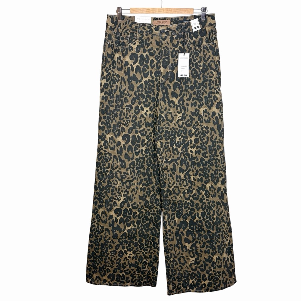 Judy Blue Retro Wide Leg Jeans Leopard Print Womens Size 13/31 High Waist Animal